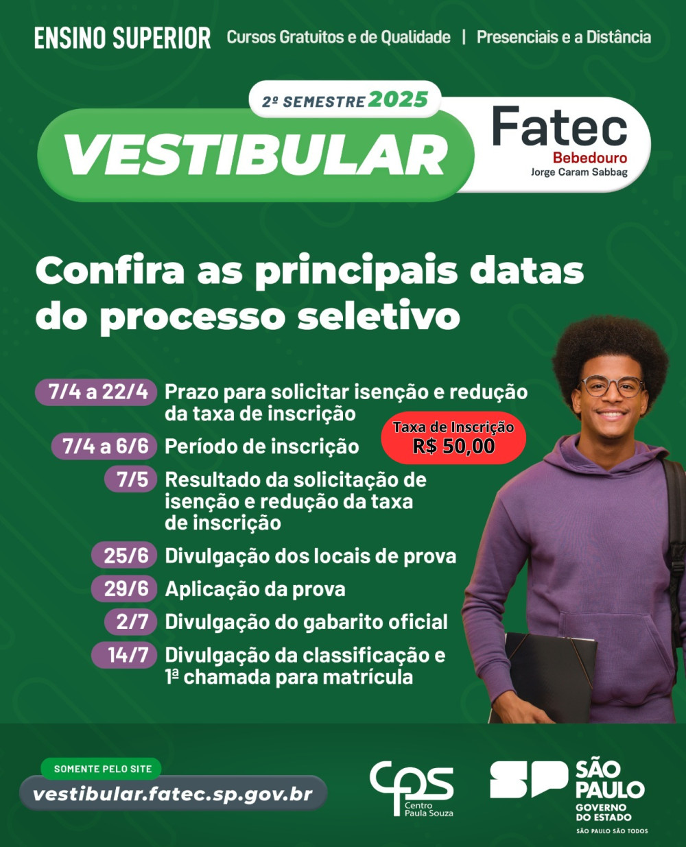 A Fatec Bebedouro está com as inscrições abertas para o vestibular do 2º semestre de 2025.
