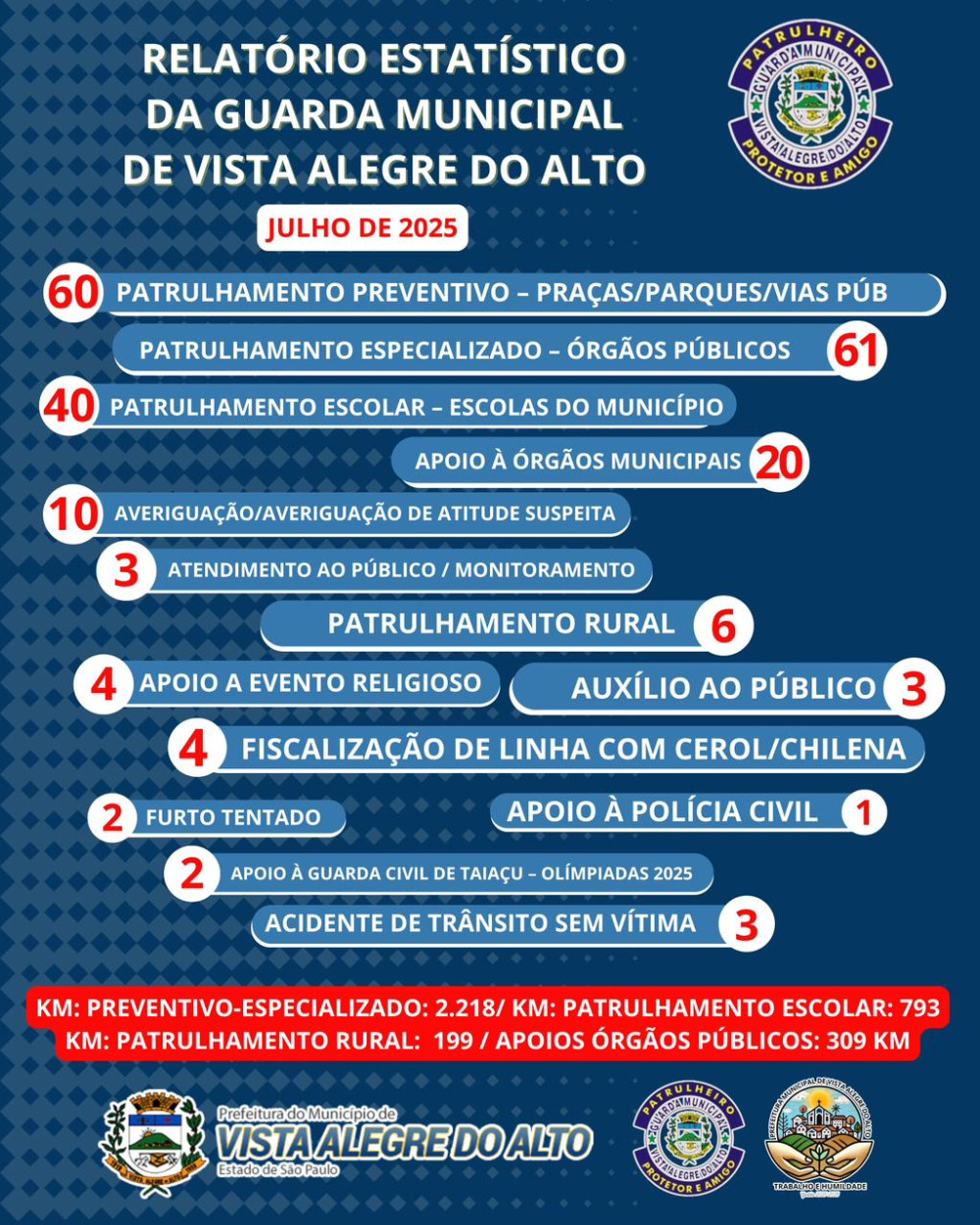 Relatório estatístico da Guarda Municipal de Vista Alegre do Alto.