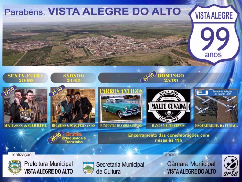 Prefeitura divulga programação do aniversário da cidade.