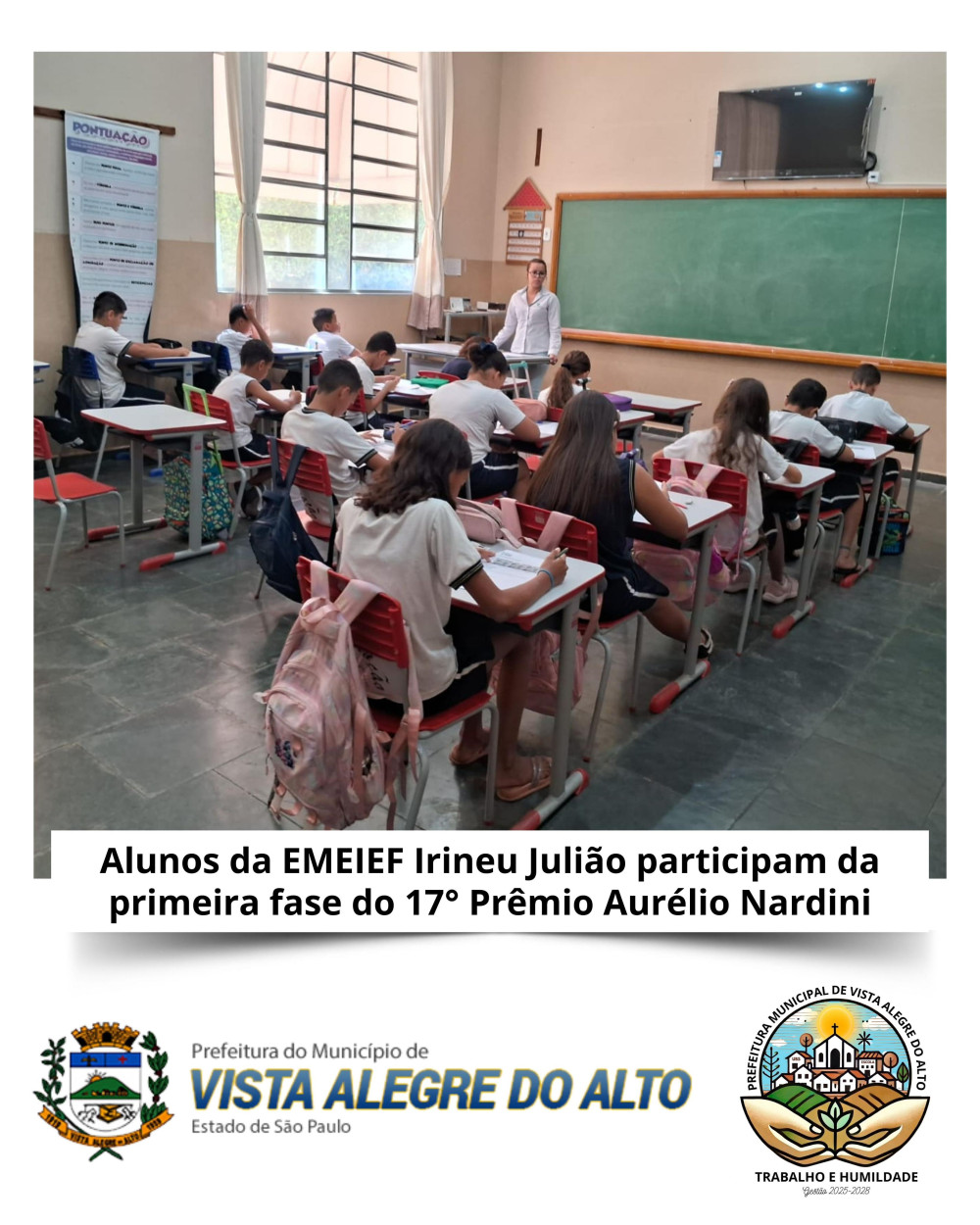 Alunos da EMEIEF Irineu Julião participam da primeira fase do 17° Prêmio Aurélio Nardini.
