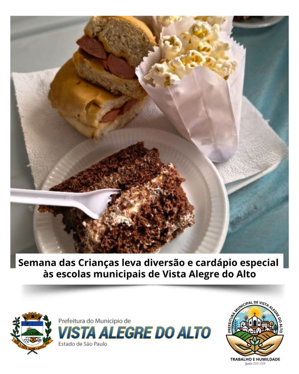 Semana das Crianças leva diversão e cardápio especial às escolas municipais de Vista Alegre do Alto.