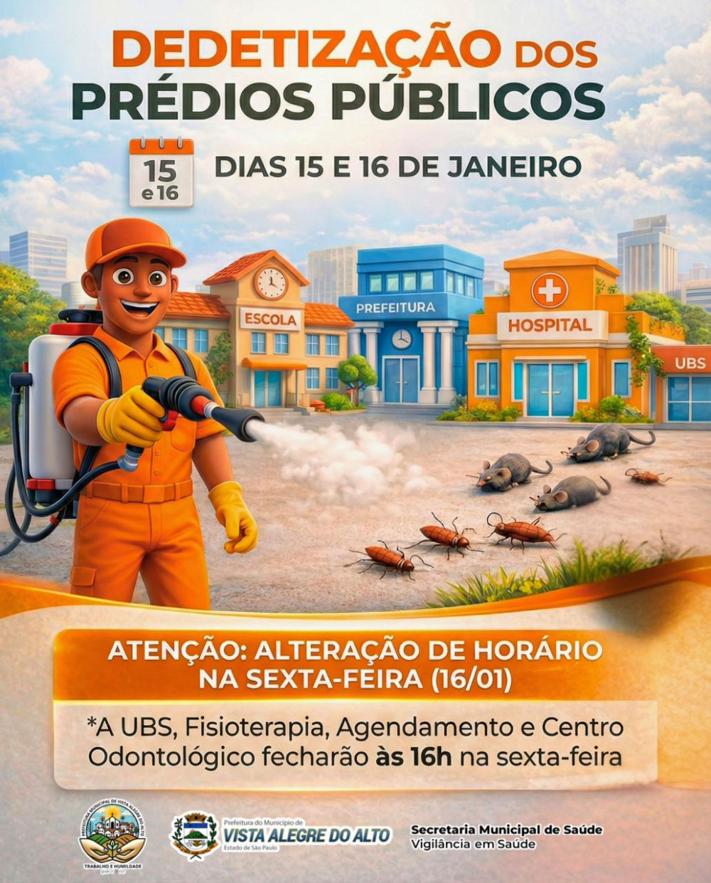 Dedetização dos prédios públicos ocorre nos dias 15 e 16 de janeiro em Vista Alegre do Alto.