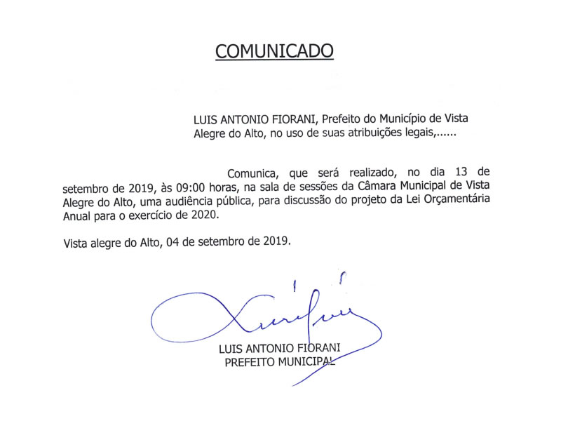 Comunicado - Audiência Pública.