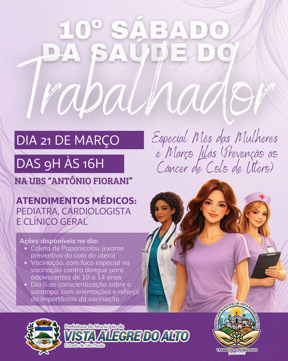Prefeitura de Vista Alegre do Alto promove 10º Sábado da Saúde do Trabalhador no dia 21 de março.