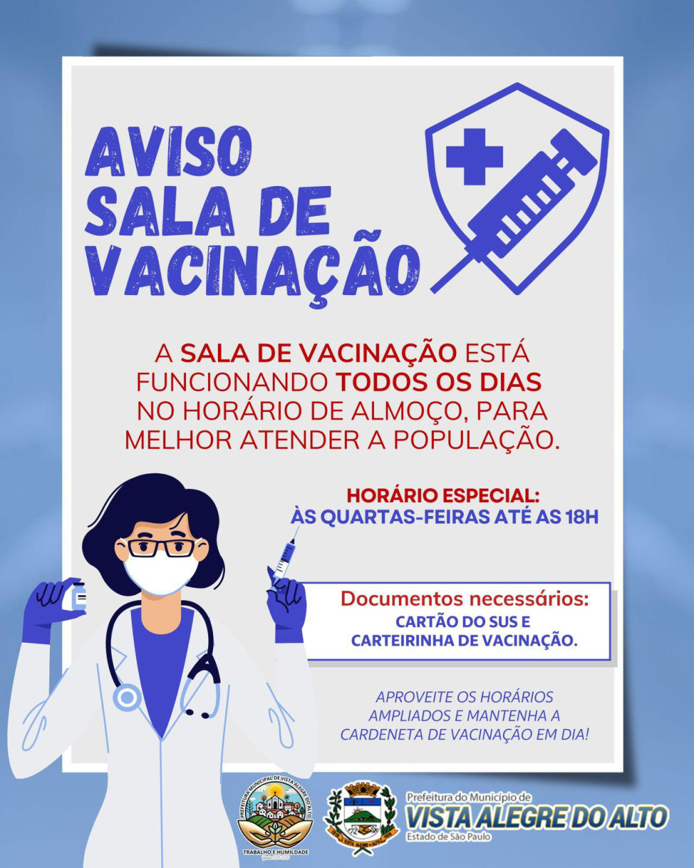Aviso da Sala de Vacinação – Vista Alegre do Alto.