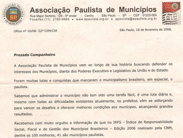 Associação Paulista de Municípios Parabeniza Vista Alegre do Alto