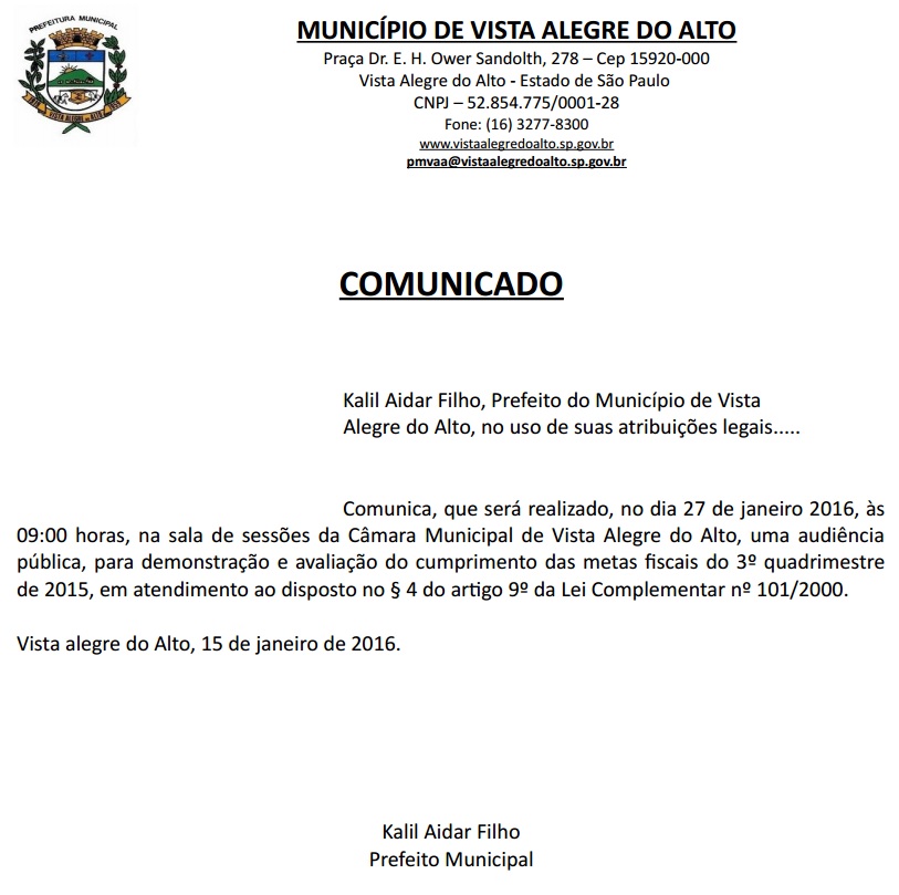 Comunicado - Audiência Pública