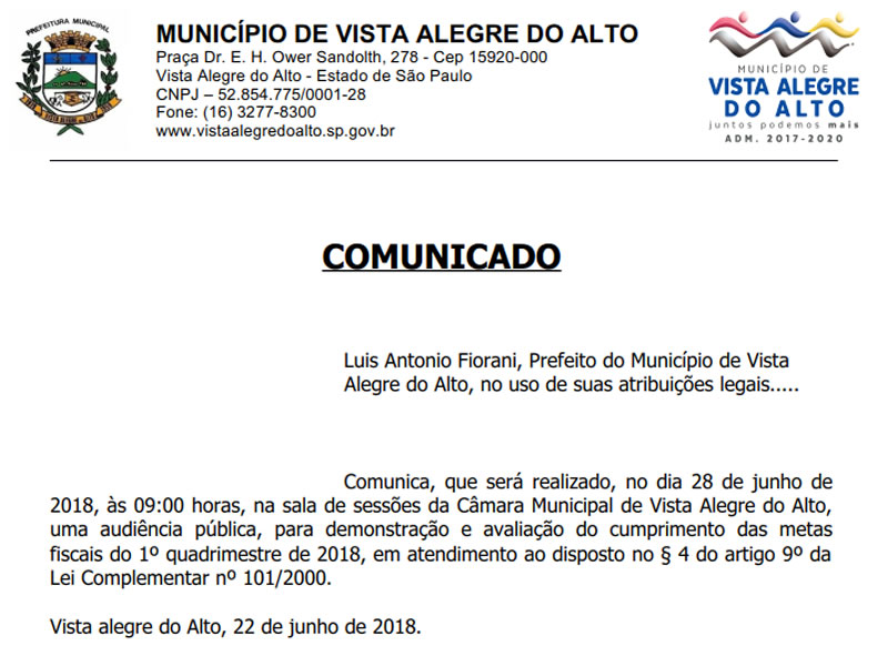 Comunicado - Audiência Pública.