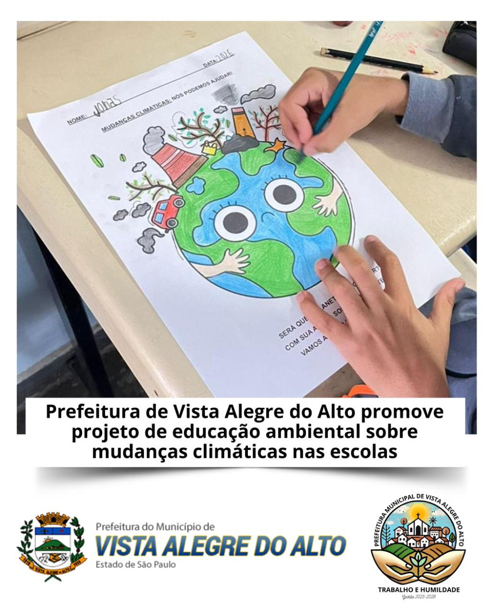Prefeitura de Vista Alegre do Alto desenvolve projeto de Educação Ambiental sobre mudanças climáticas no ensino fundamental.