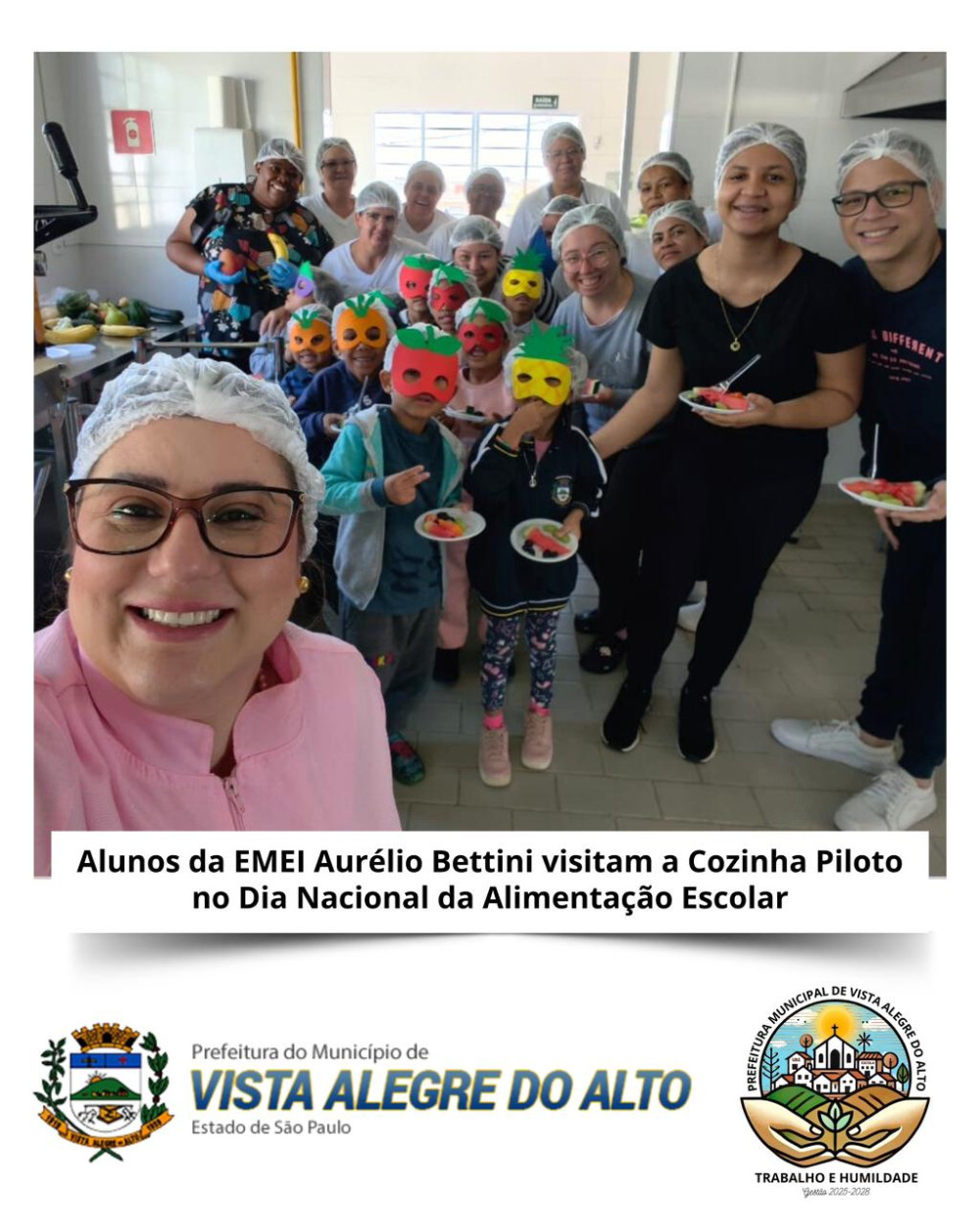 Alunos da EMEI Aurélio Bettini visitam a Cozinha Piloto no Dia Nacional da Alimentação Escolar.
