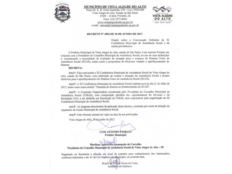 Decreto 4504 - Conferência Municipal (SUAS).
