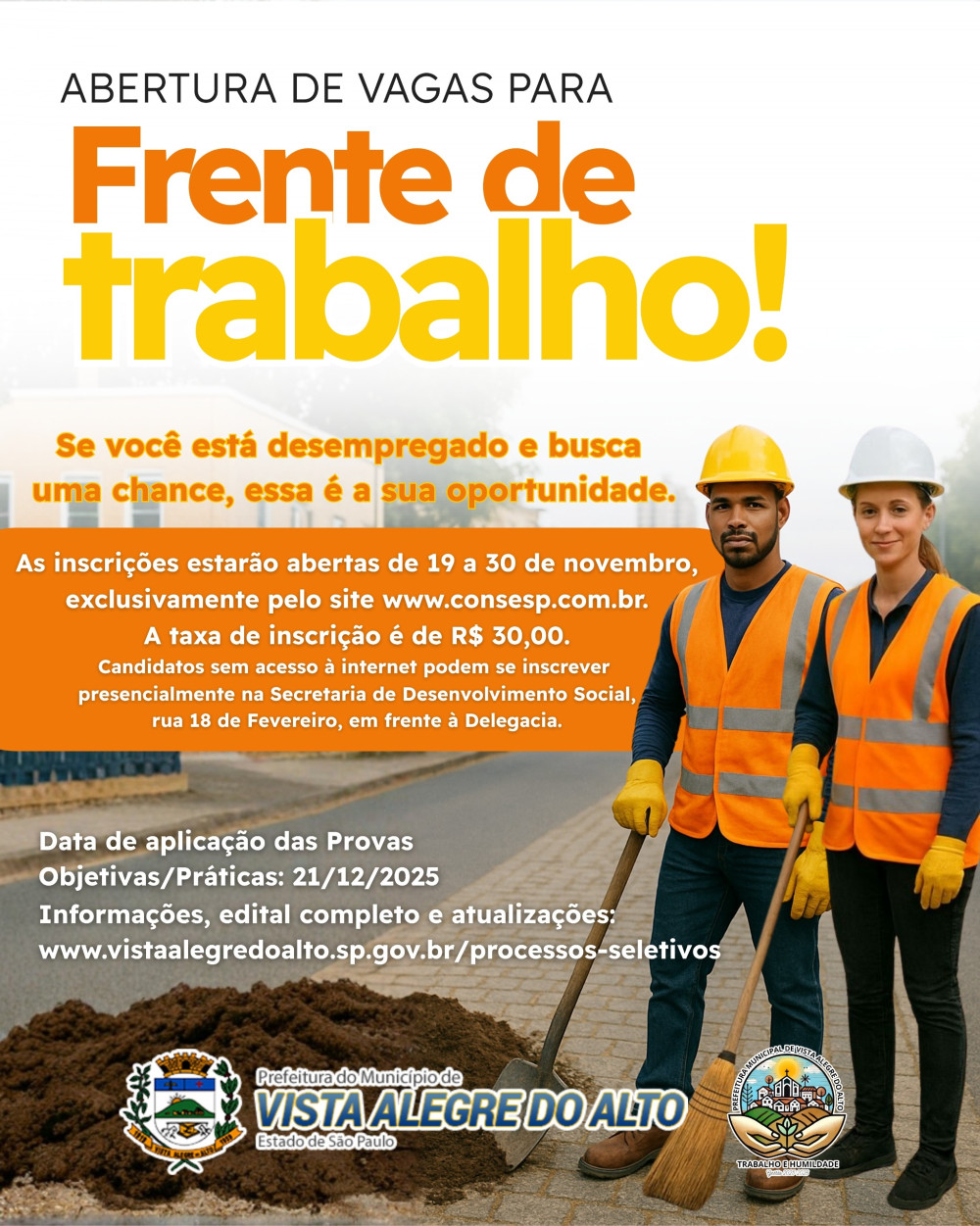 Prefeitura de Vista Alegre do Alto abre inscrições para Processo Seletivo de Combate ao Desemprego.