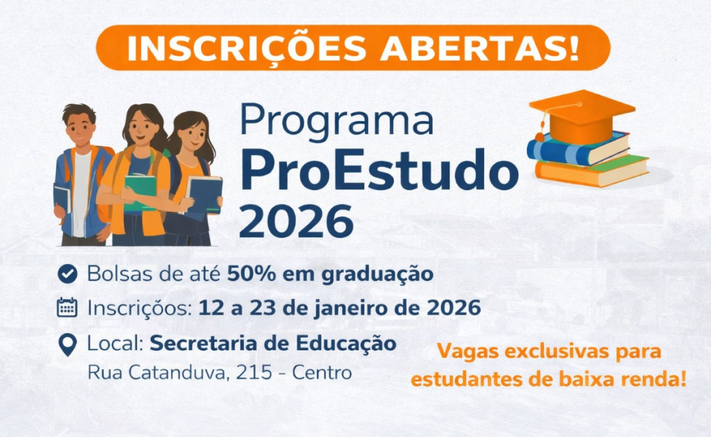 Prefeitura abre inscrições para o Programa Pró Estudo 2026.