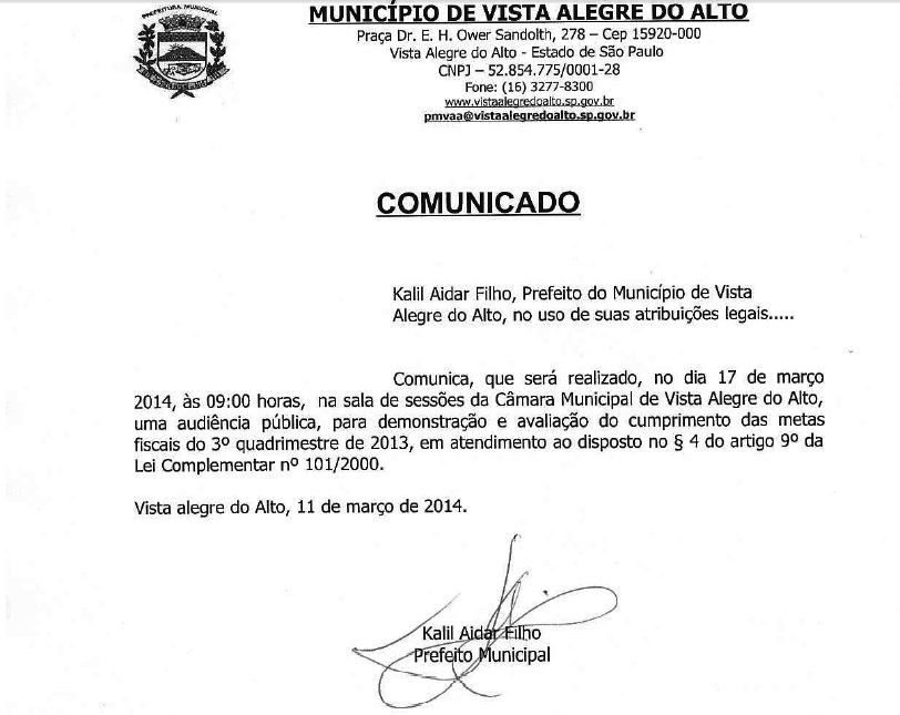Comunicado de Audiência Pública