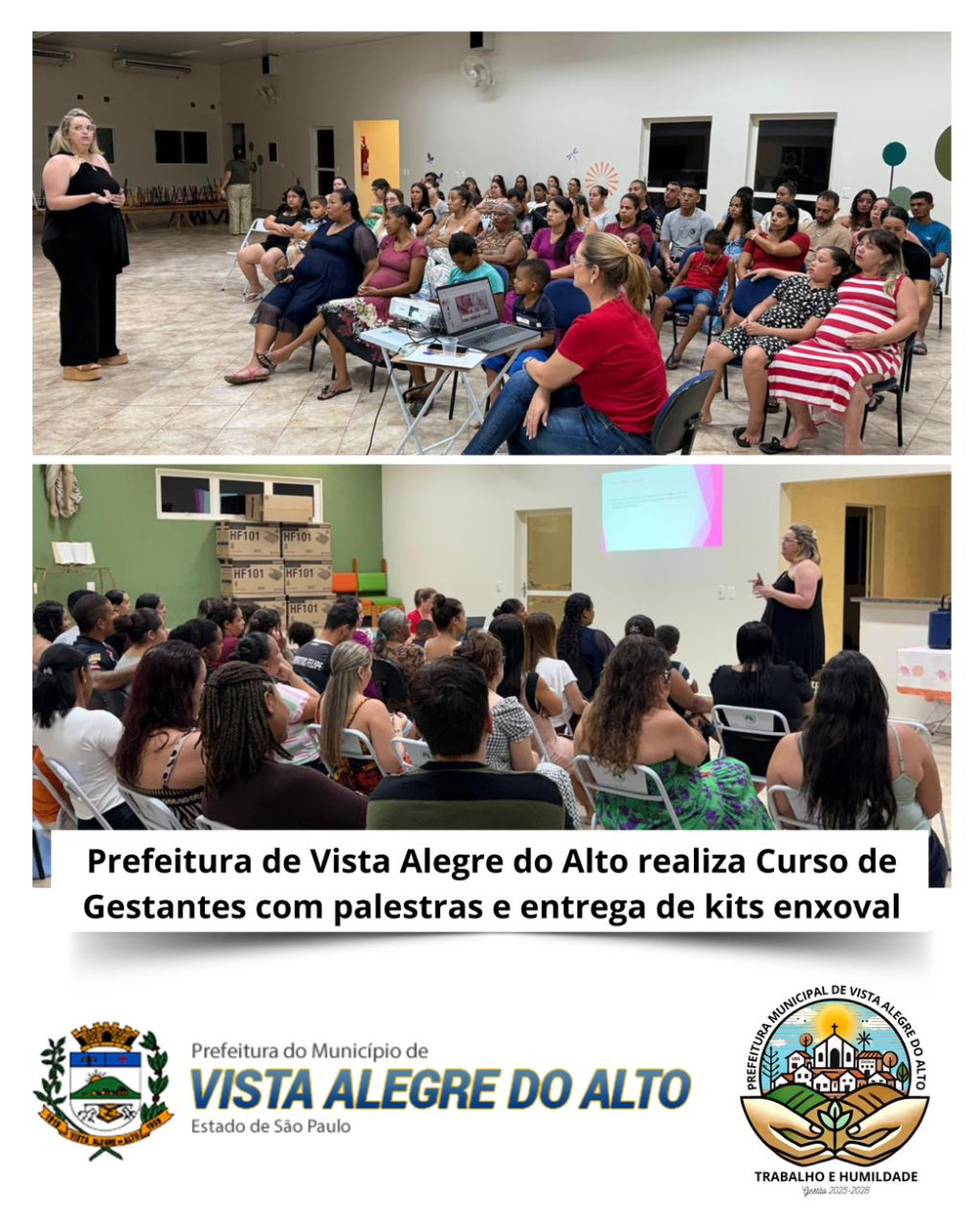 Prefeitura de Vista Alegre do Alto realiza Curso de Gestantes com palestras e entrega de kits enxoval.