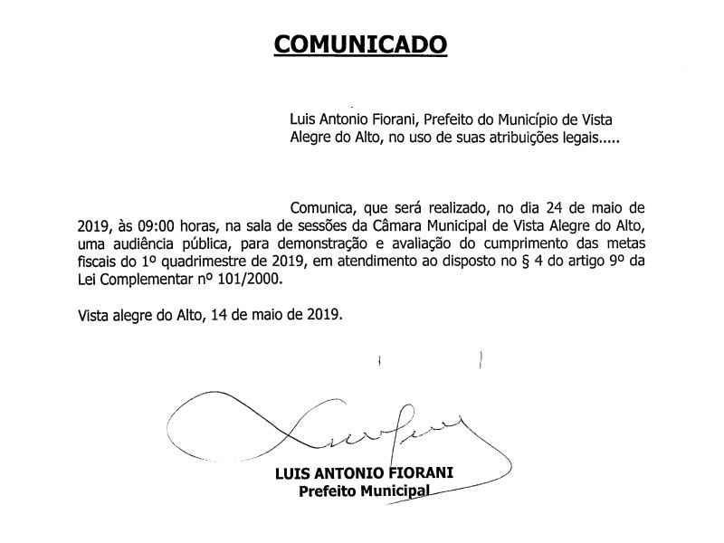 Comunicado - Audiência Pública.