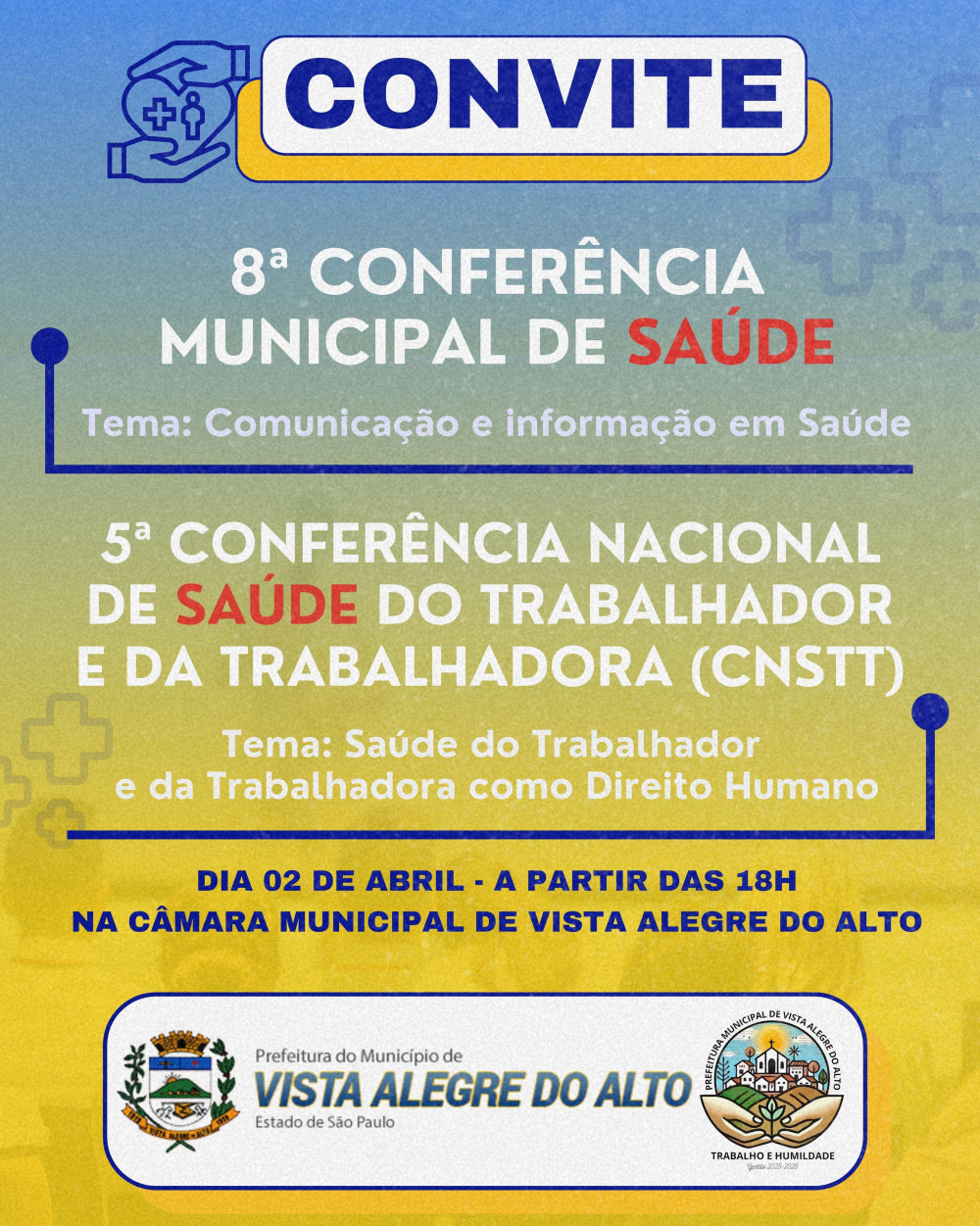 Vista Alegre do Alto realiza Conferências Municipais de Saúde no dia 2 de abril.