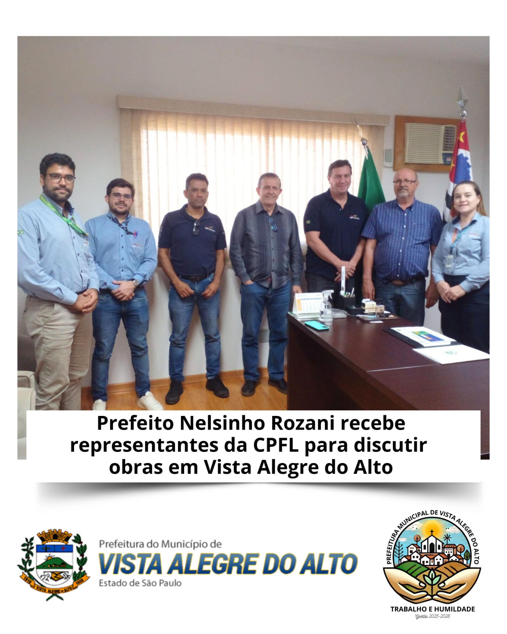 Prefeito Nelsinho Rozani recebe representantes da CPFL para discutir obras em Vista Alegre do Alto.