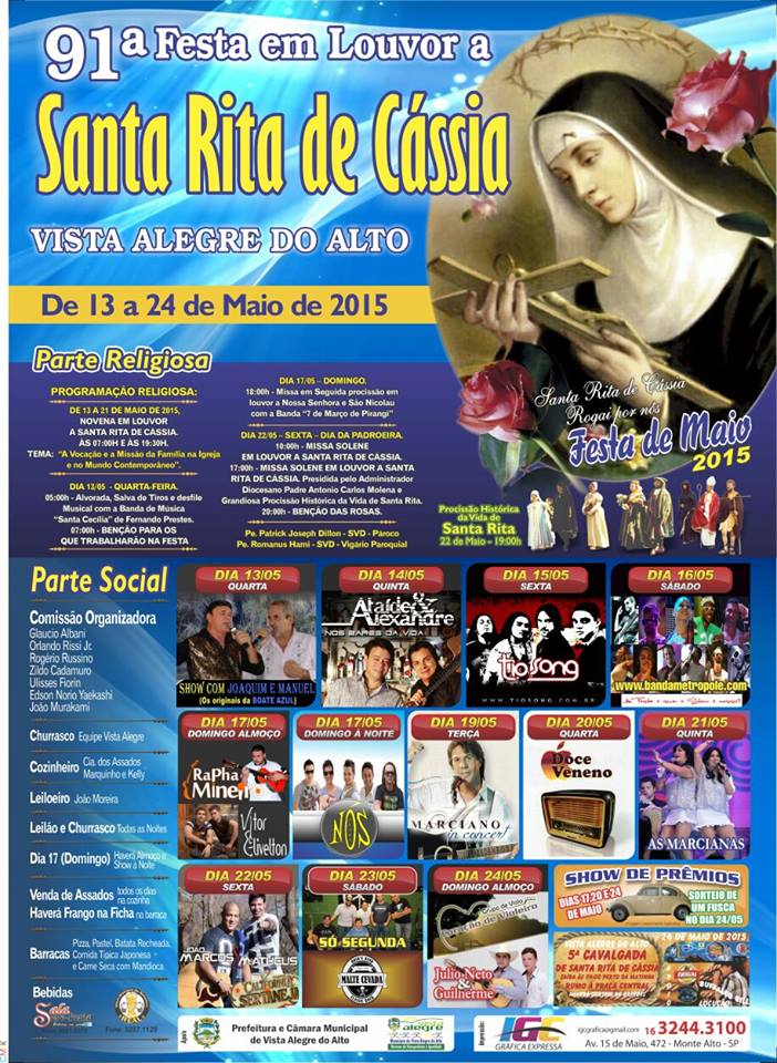 91ª Festa em Louvor a Santa Rita de Cássia.