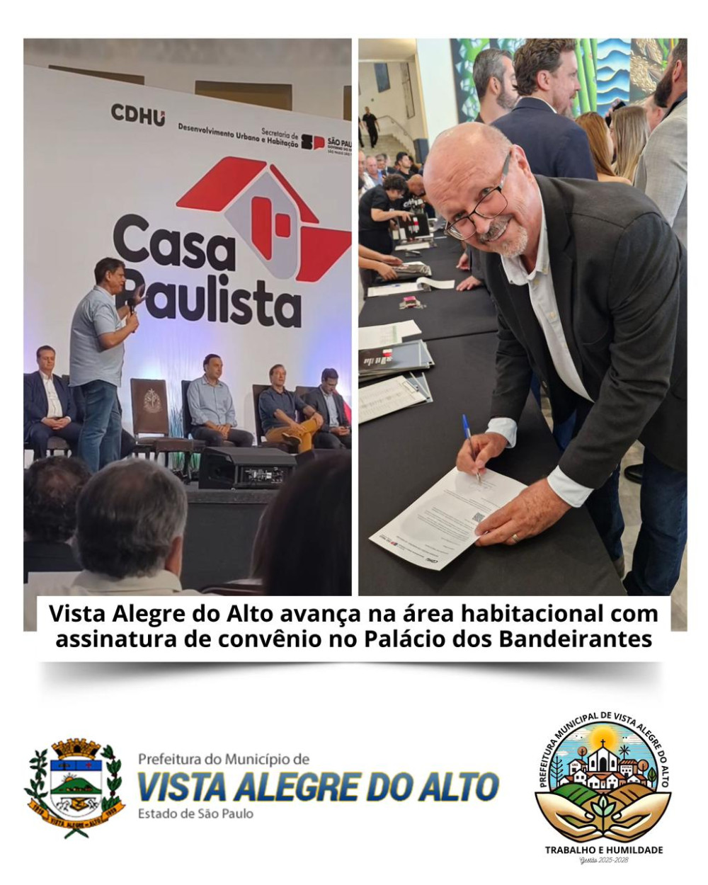 Vista Alegre do Alto avança na área habitacional com assinatura de convênio no Palácio dos Bandeirantes.