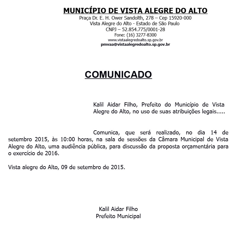 Comunicado - Audiência Pública LOA
