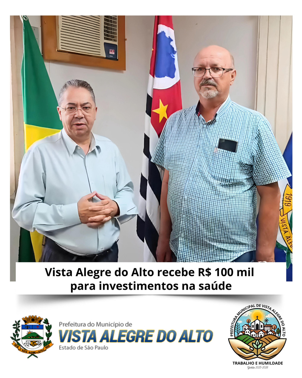 Vista Alegre do Alto recebe R$ 100 mil para investimentos na saúde.