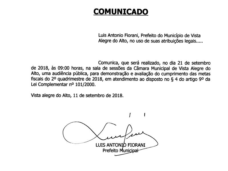 Audiência Pública - Demonstração e Avaliação Metas Fiscais 2º Quadrimestre.