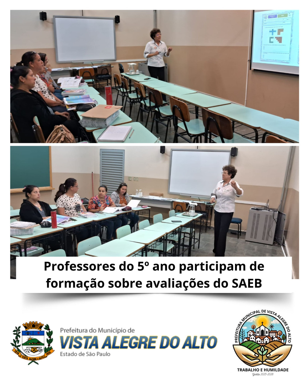 Professores do 5º ano participam de formação sobre avaliações do SAEB.