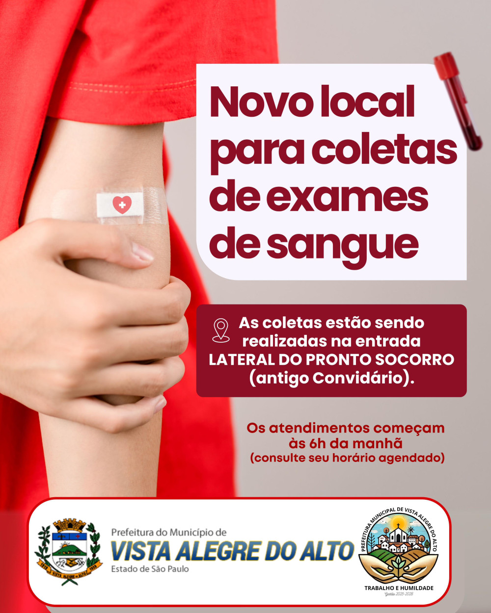 Novo local para coletas de exames de sangue.