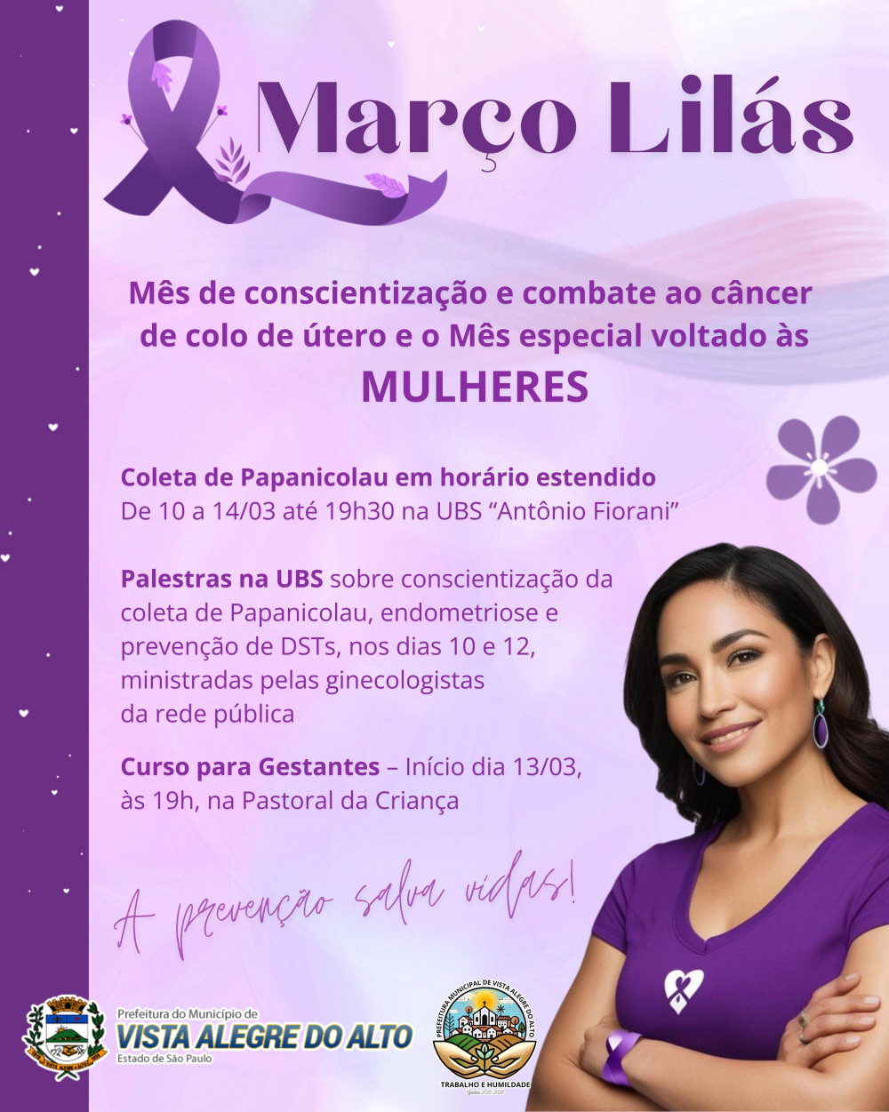 Março Lilás – Mês de Conscientização e Combate ao Câncer de Colo de Útero.