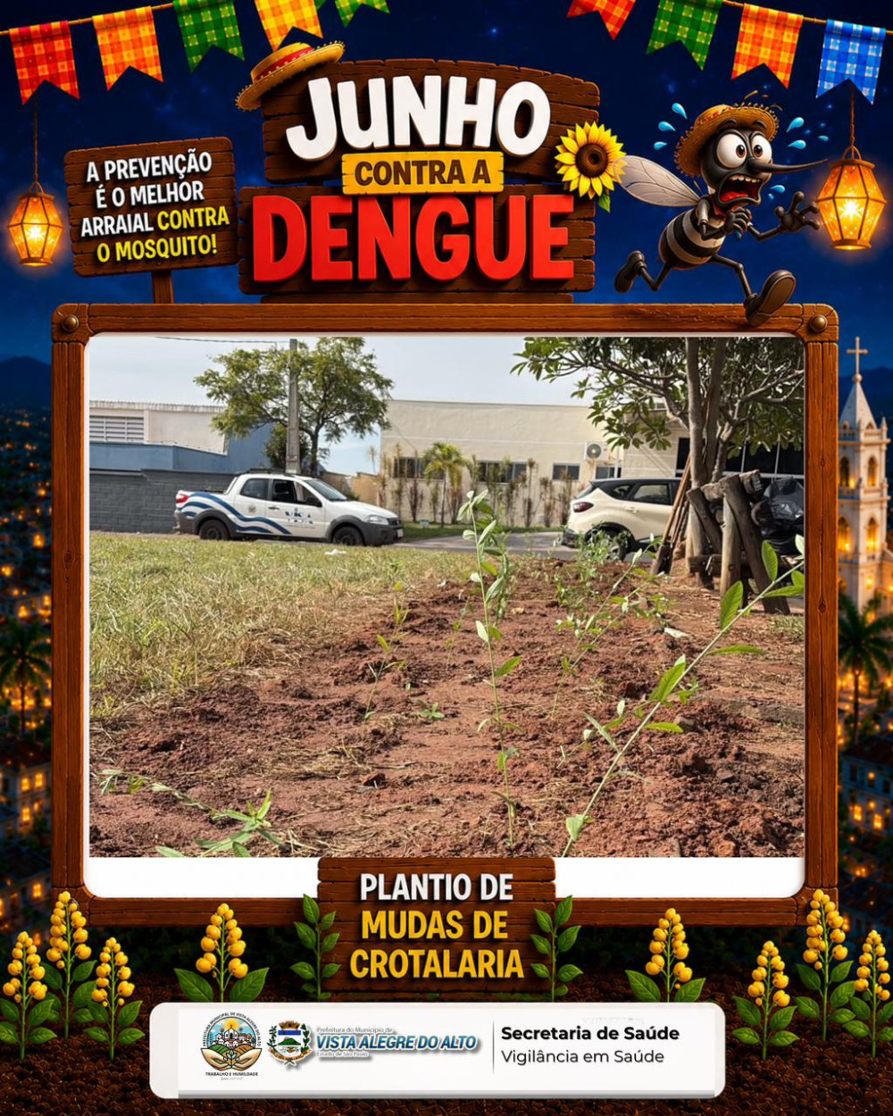 Mais de 120 mudas de crotalária são plantadas em Vista Alegre do Alto durante ações do Junho Contra a Dengue.