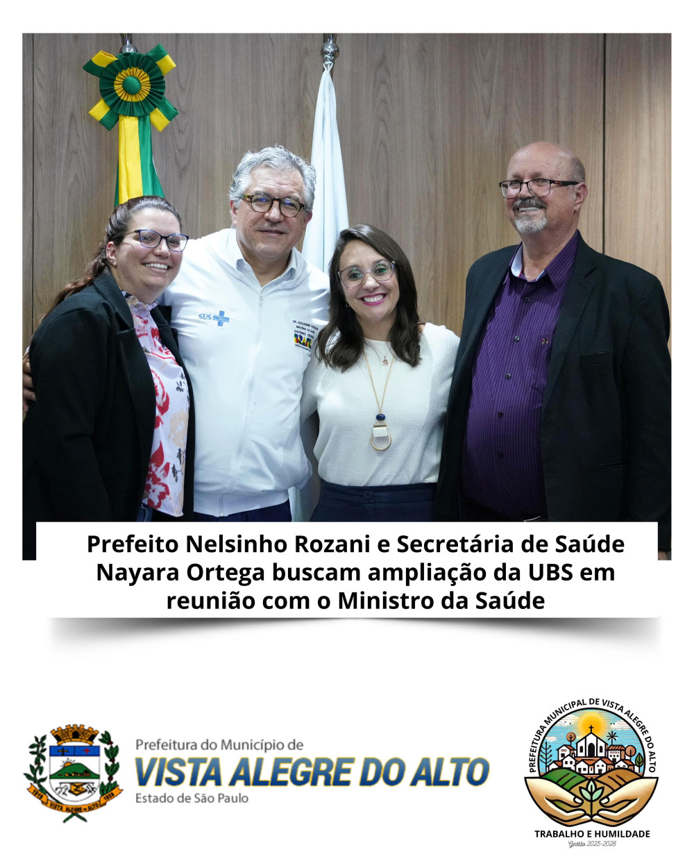 Prefeito Nelsinho Rozani e Secretária de Saúde Nayara Ortega buscam ampliação da UBS em reunião com o Ministro da Saúde.