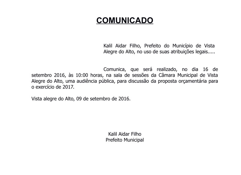 Comunicado - Audiência Pública LOA 2016.