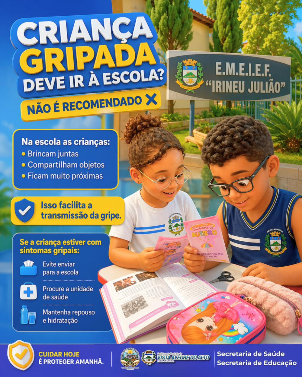 Prevenção da gripe entre crianças em idade escolar.