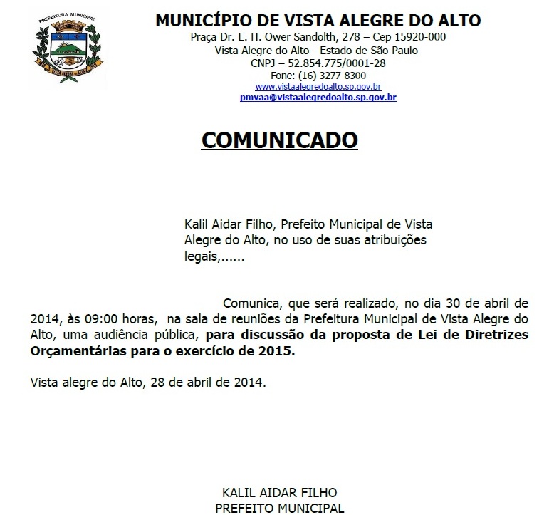 Comunicado - Audiência Pública