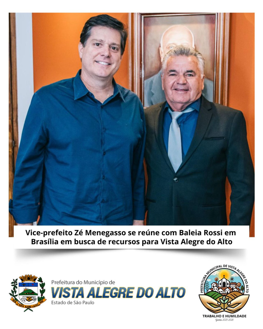 Vice-prefeito Zé Menegasso se reúne com Baleia Rossi em Brasília em busca de recursos para Vista Alegre do Alto.