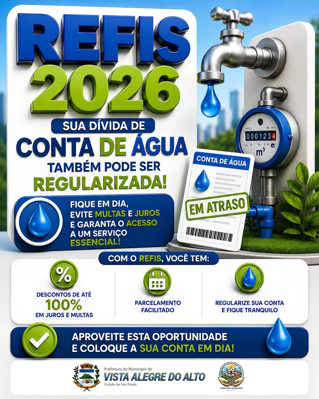 REFIS 2026 também contempla débitos de água; contribuintes têm até 30 de outubro para aderir.