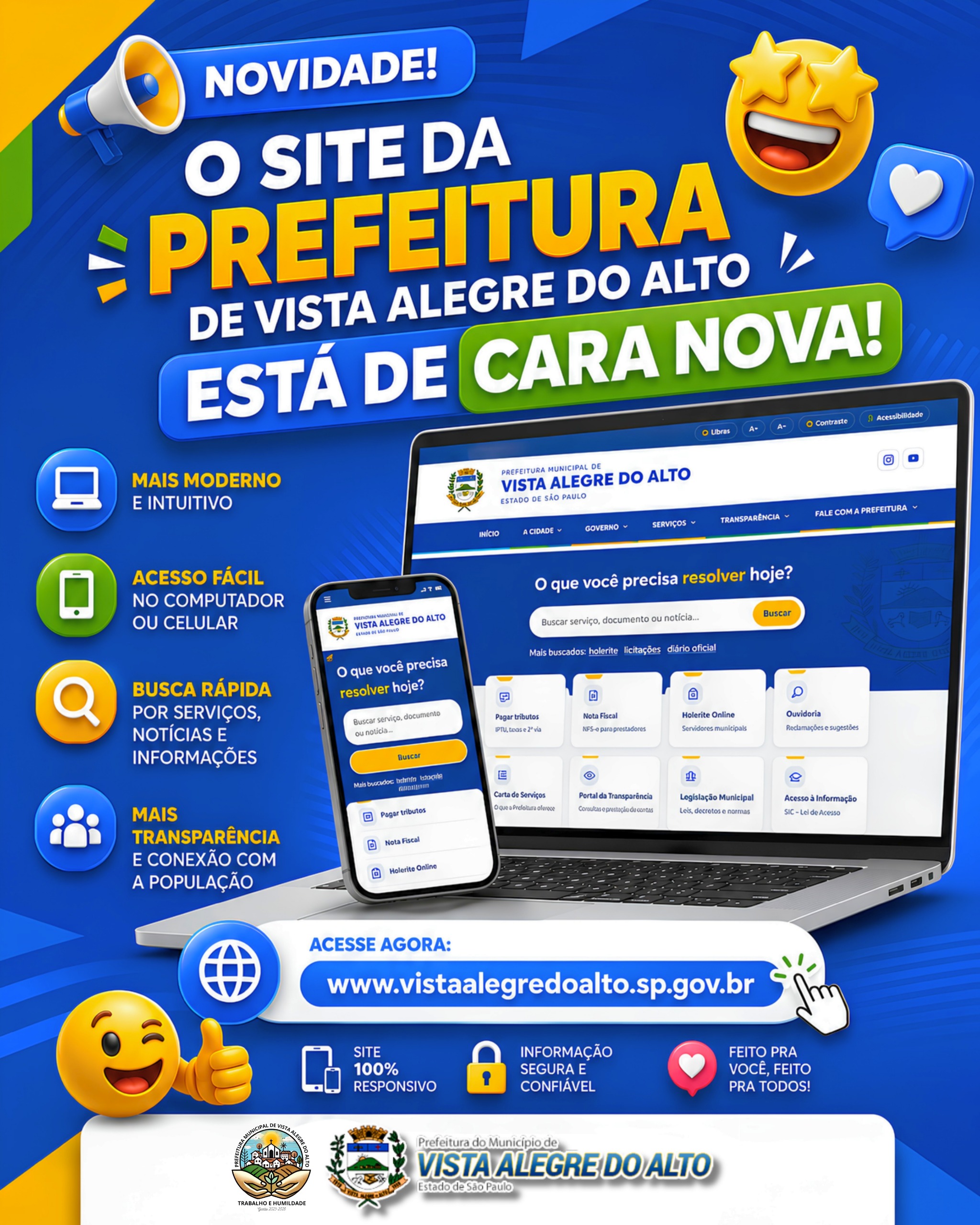Novo portal traz mais praticidade, transparência e serviços digitais para os moradores de Vista Alegre do Alto.