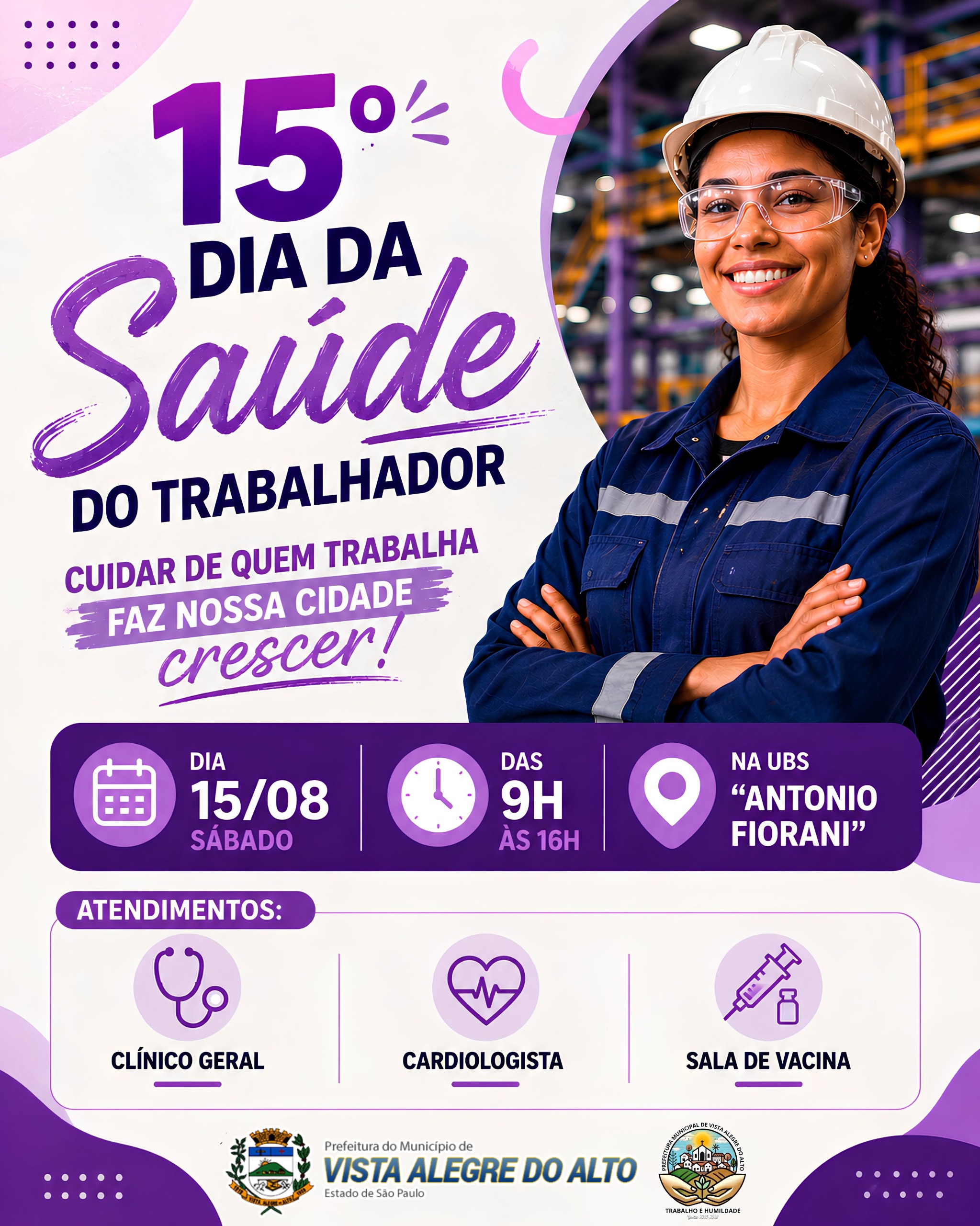 15º Dia da Saúde do Trabalhador acontece no dia 15 de agosto em Vista Alegre do Alto.