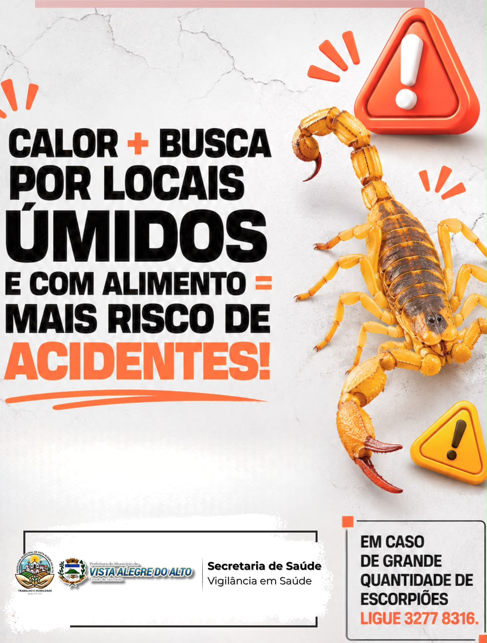 Agosto e setembro são meses de alerta para escorpiões em Vista Alegre do Alto.