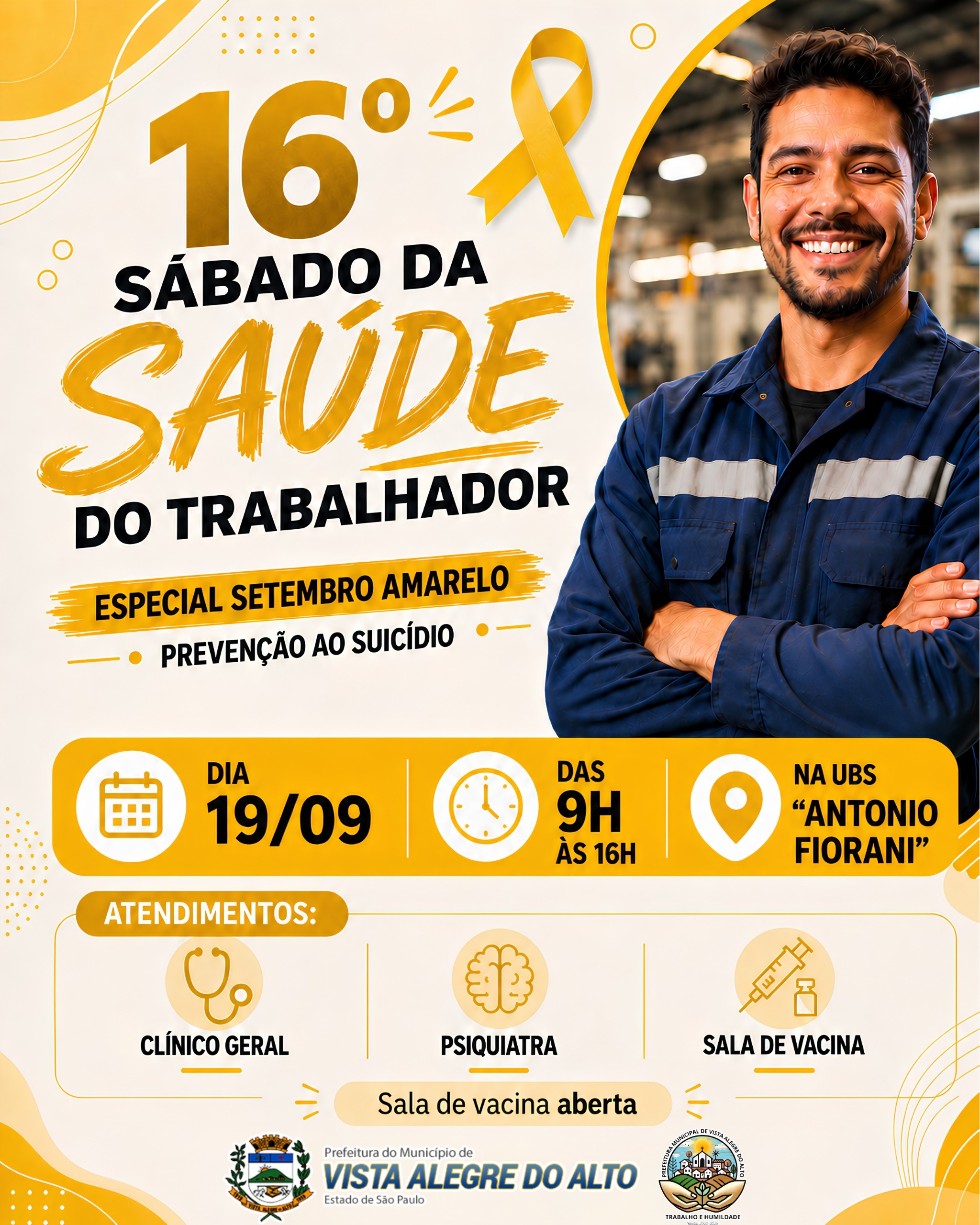 Prefeitura promove 16º Sábado da Saúde do Trabalhador com ações especiais do Setembro Amarelo.