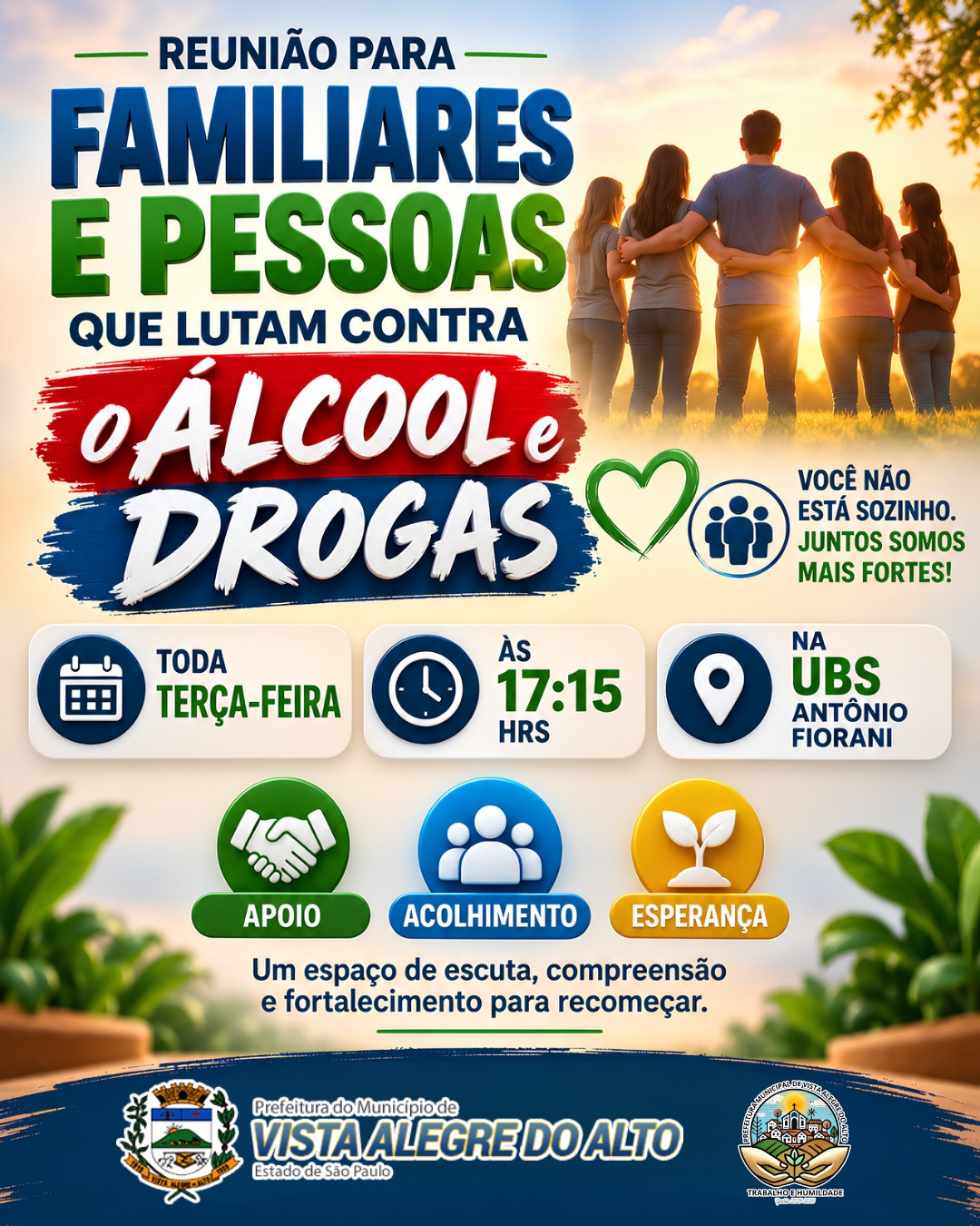 Vista Alegre do Alto oferece espaço de apoio a pessoas e familiares afetados pelo uso de álcool e drogas.